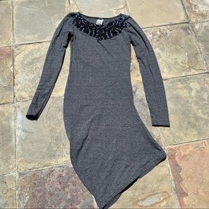 Free People Grey + Blue + Black Long Sleeve Crochet Dress